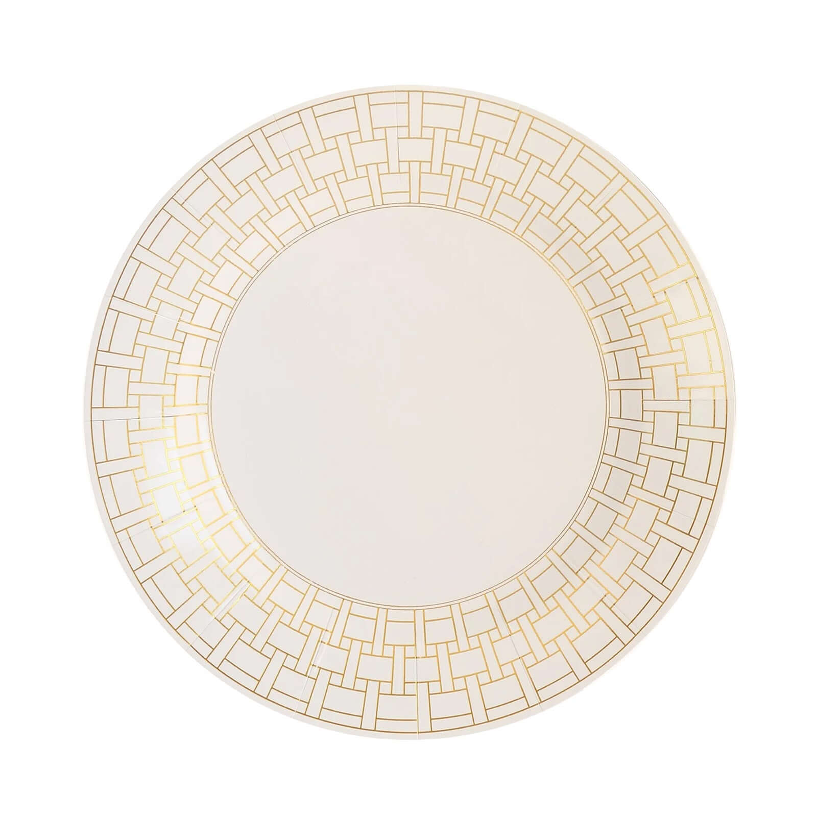 10-Pack Cardstock Paper Charger Plates in White with Gold Basketweave Pattern Rim - 650GSM Cardboard Placemats for Weddings & Banquets 13"