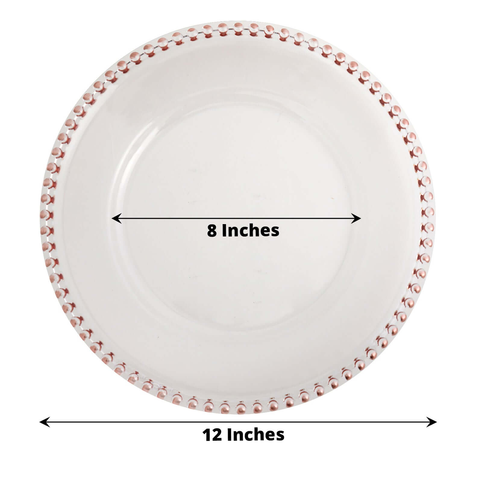 6-Pack Acrylic Round Charger Plates 13" in Clear with Rose Gold Beaded Rim, Decorative Dinner Party Serving Plates