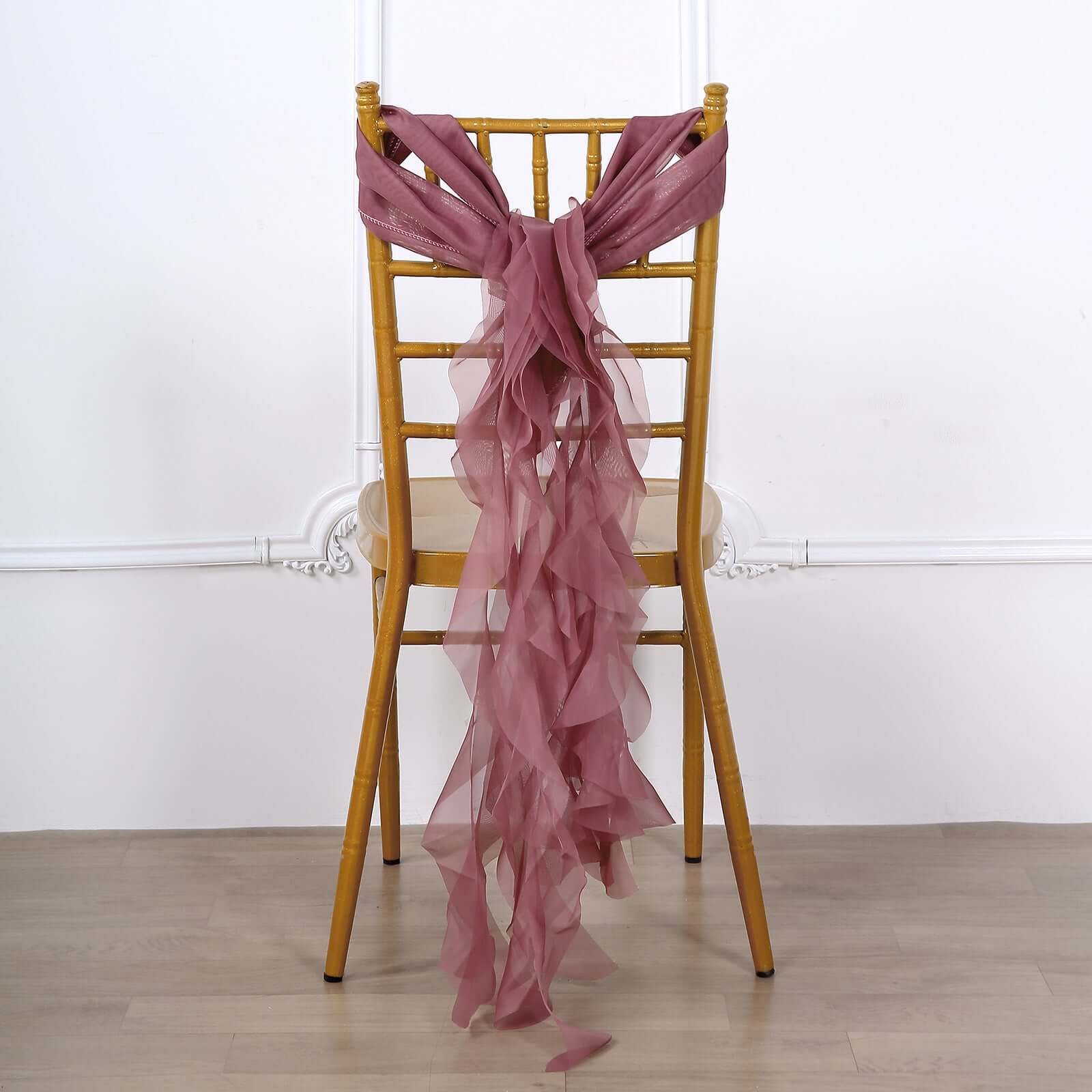Chiffon Chair Sash with Curly Design Mauve Cinnamon Rose - Stylish Chair Decorations