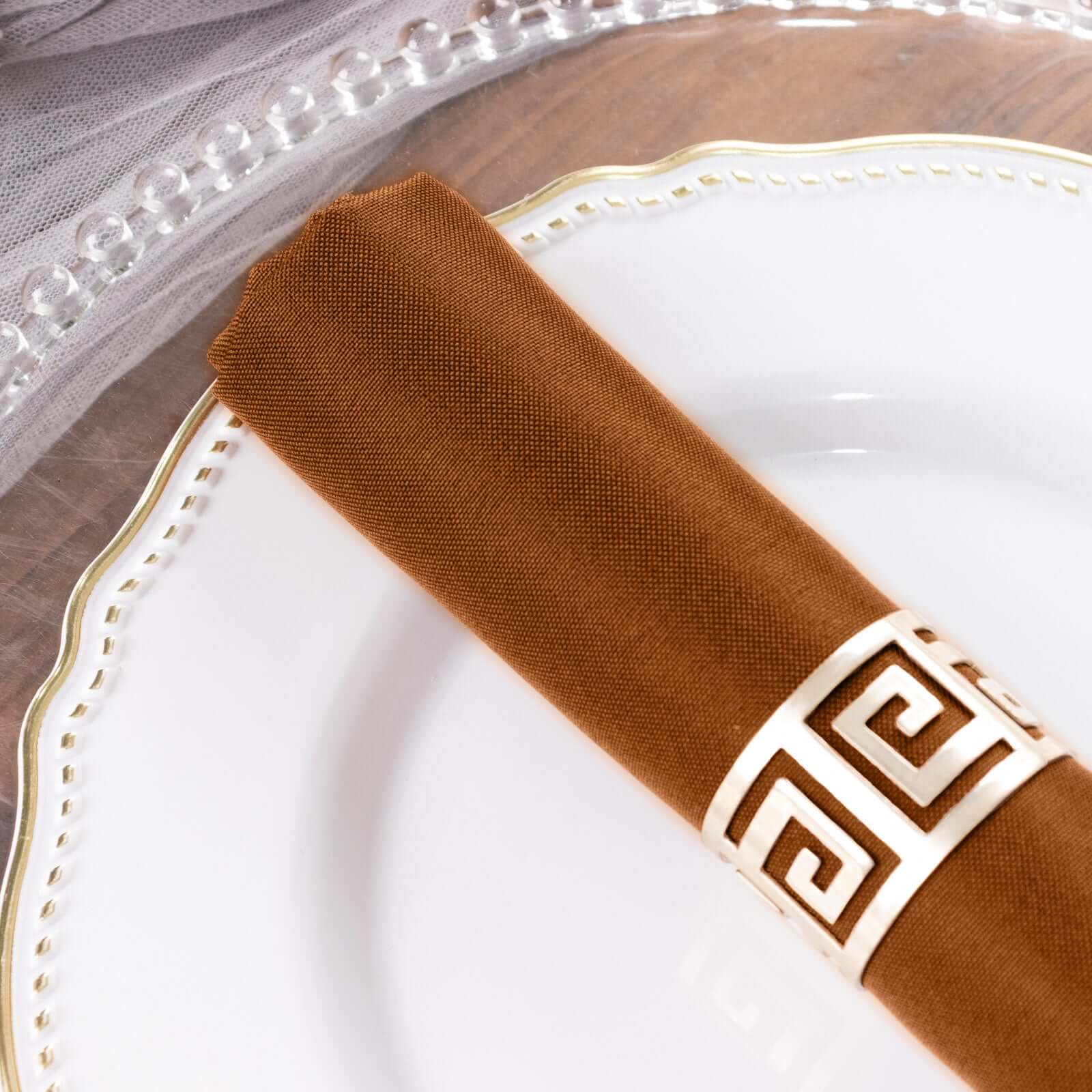 5 Pack Polyester 20"x20" Napkins Cinnamon Brown - Wrinkle Resistant & Easy Care Cloth Napkins