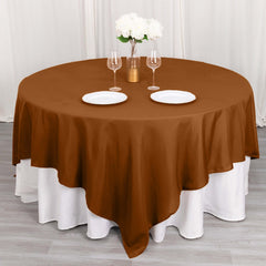 Polyester 90"x90" Table Overlay Square Tablecloth Cinnamon Brown - Wrinkle-Resistant & Durable Table Cover