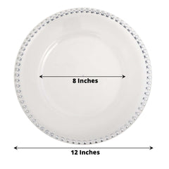 6-Pack Acrylic Round Charger Plates 13" in Clear with Silver Beaded Rim, Decorative Dinner Party Serving Plates
