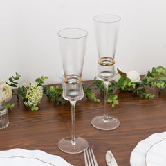 6-Pack Clear Champagne Flutes – 6oz Real Glass, Ribbed Stemware with Gold Ring Accent, Elegant Toasting Glasses for Weddings, Parties & Celebrations – 10" Tall