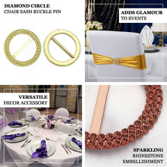20 Pack Diamond Round Chair Sash Band Buckle Pins Antique Gold - Timeless Rhinestone Napkin Rings 2.5"