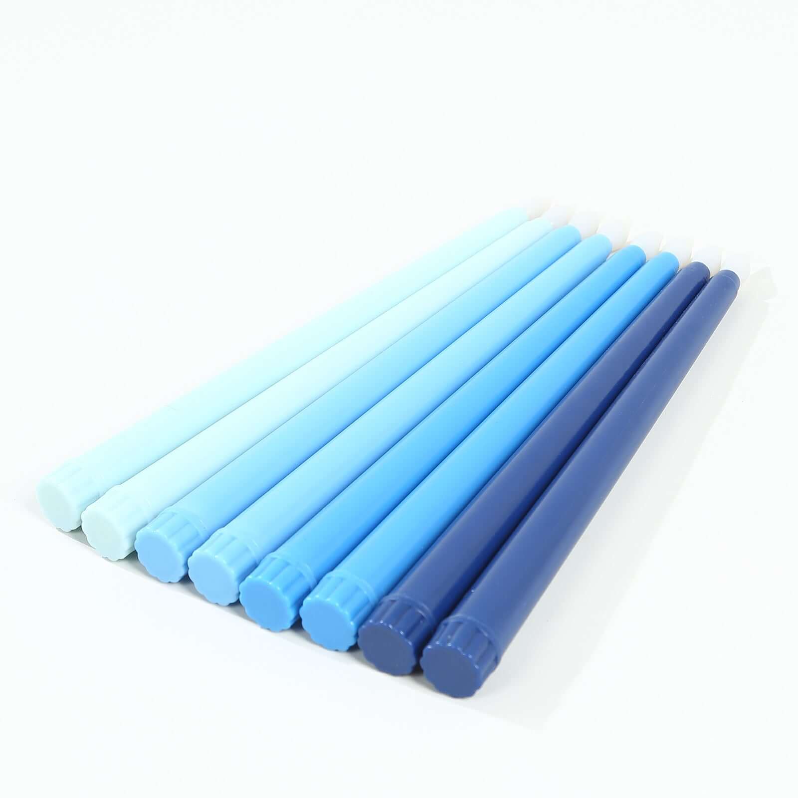8-Pack LED Flickering Lighting Mixed Blue - Flameless Battery Operated Taper Candles 11"