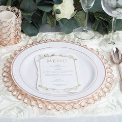 Wired Metal Round Charger Plate 14" in Rose Gold with Acrylic Crystal Beads, Glamorous Decorative Dinner Charger Tableware