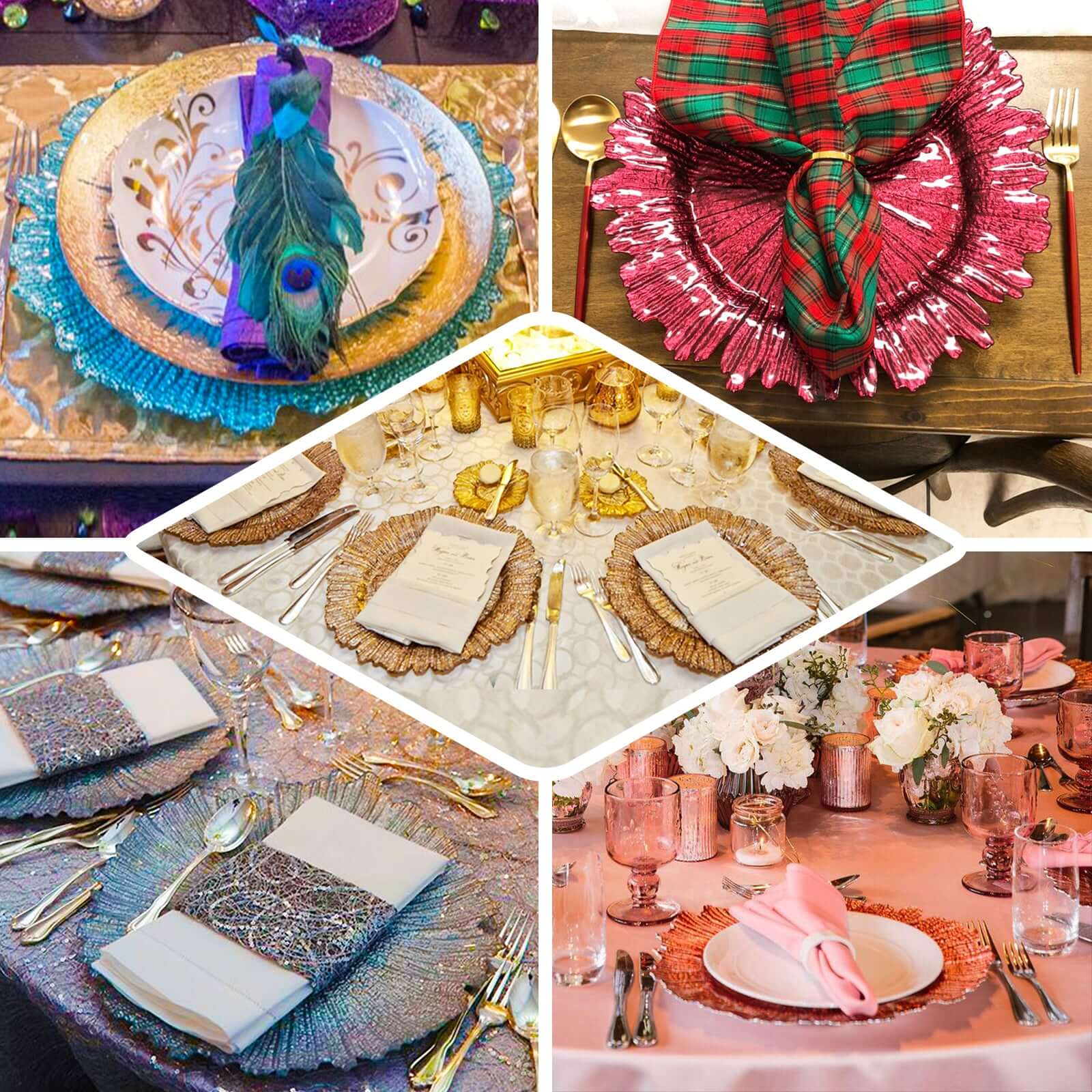 6-Pack Acrylic Plastic Round Charger Plates 13" in Transparent Blush with Reef Design, Dinner Charger Tableware