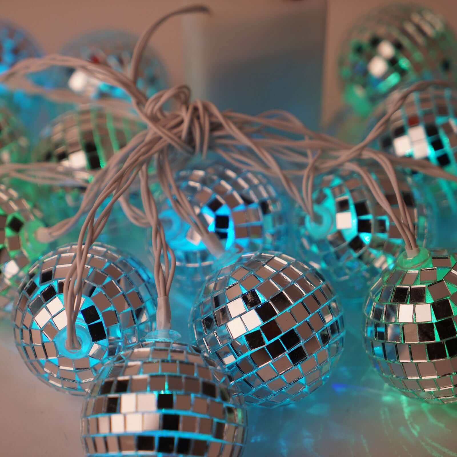 15 LED String Light Garland Silver Disco Mirror Ball Multicolor - Battery Operated for Events 6ft