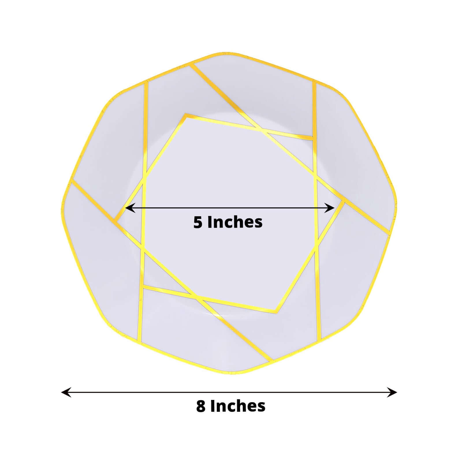 10-Pack Plastic 8" Octagon Dessert Plates in White - Modern Disposable Salad/Appetizer Plates with Gold Geometric Design for Special Occasions & Celebrations