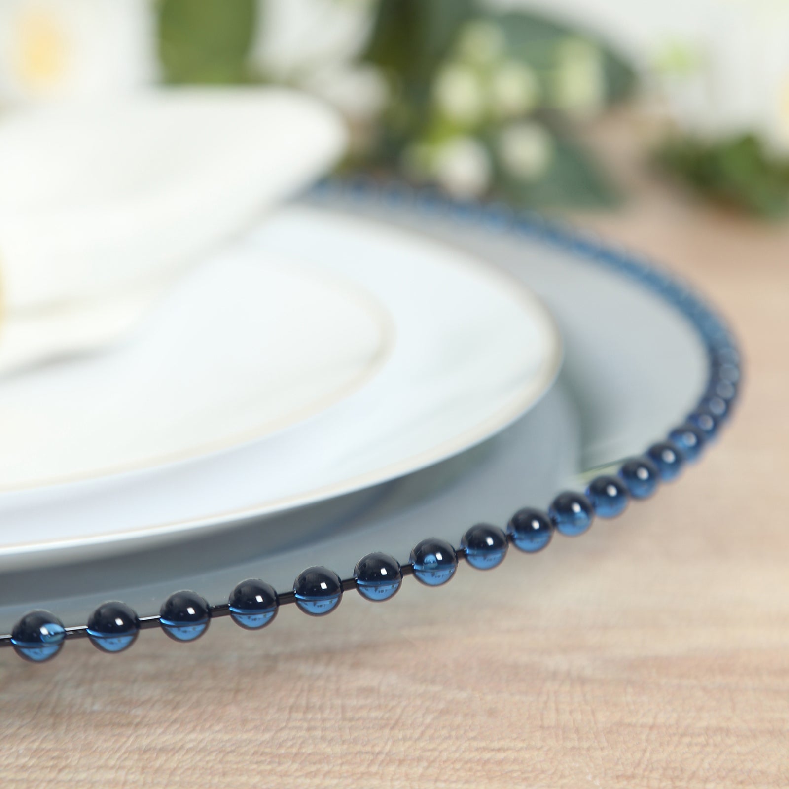 10-Pack Economy Round Plastic Charger Plates 13" in Transparent Dusty Blue with Beaded Rim, Stylish Dinner Party Serving Plates
