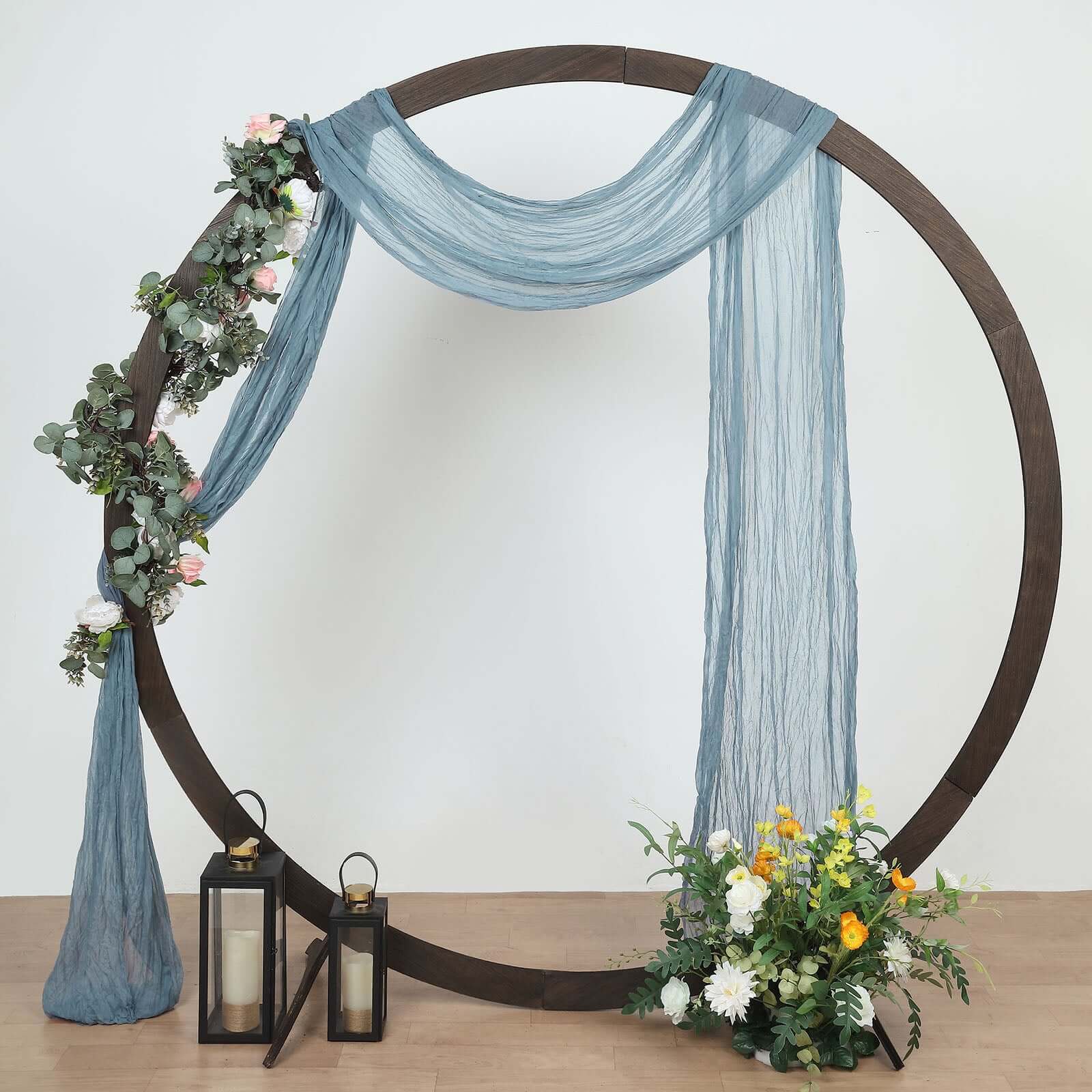 20ft Dusty Blue Gauze Cheesecloth Fabric Wedding Arch Drapery, Window Scarf Valance, Boho Decor Arbor Curtain Panel