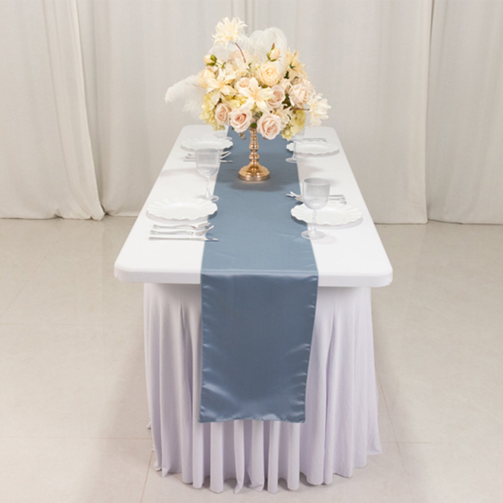 Lamour Satin 12"x108" Table Runner Dusty Blue - Smooth & Lustrous Finish