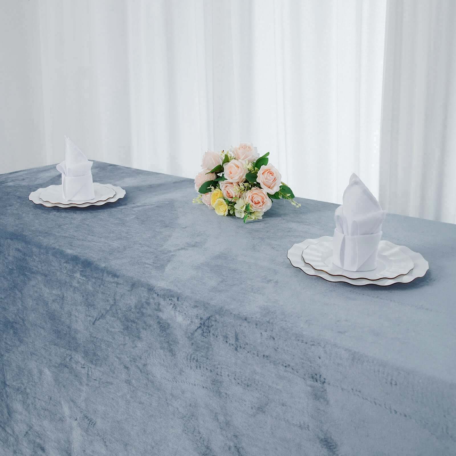 Premium Velvet 90"x132" Rectangle Tablecloth Dusty Blue - Reusable Soft & Seamless Table Cover