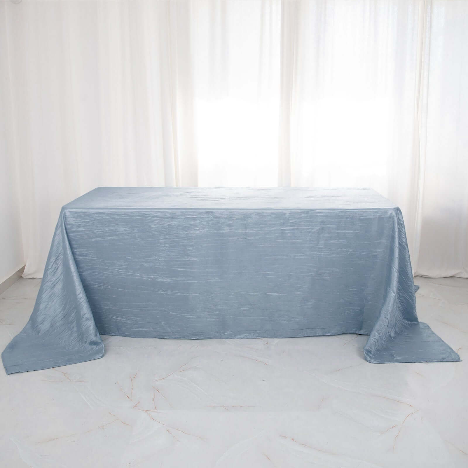 Taffeta 90"x132" Rectangle Tablecloth Dusty Blue - Seamless Accordion Crinkle Table Cover