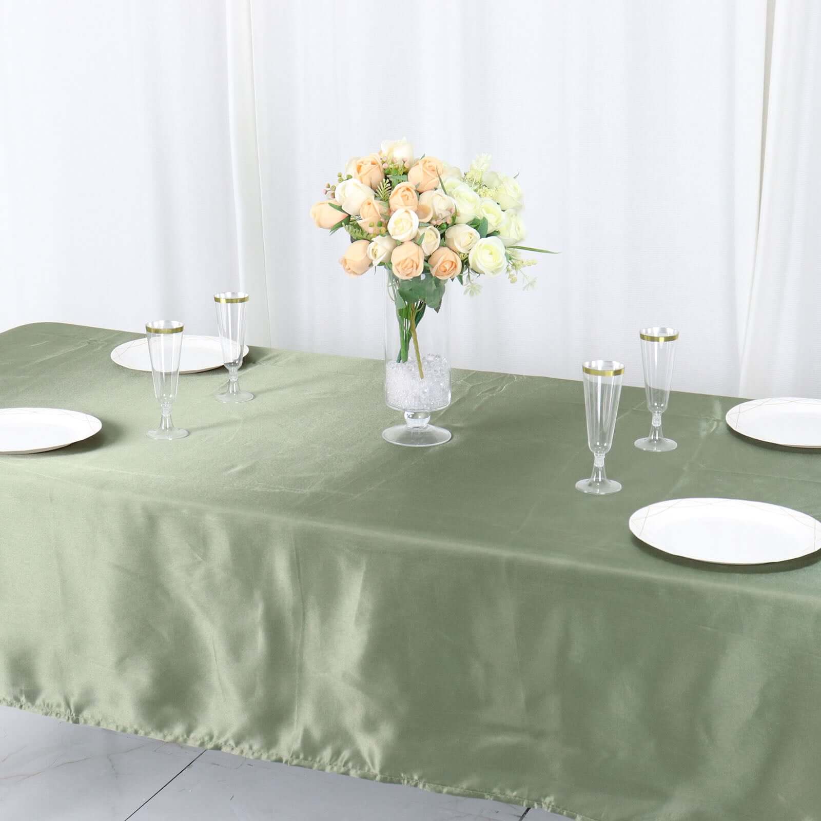 Satin Rectangular 60"x102" Tablecloth Dusty Sage Green - Smooth and Lustrous Table Cover