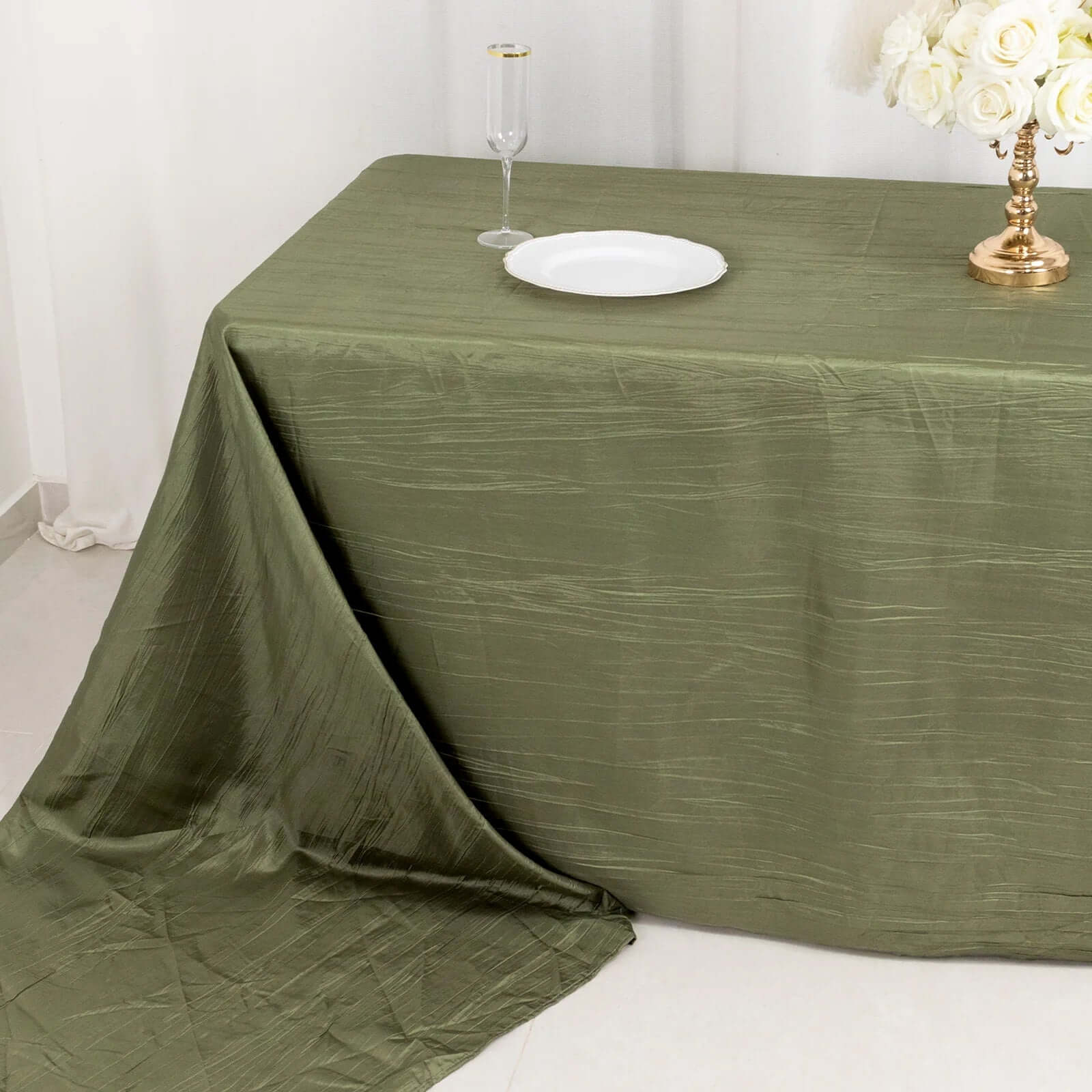 Taffeta 90"x156" Rectangle Tablecloth Dusty Sage Green - Accordion Crinkle Seamless Table Cover