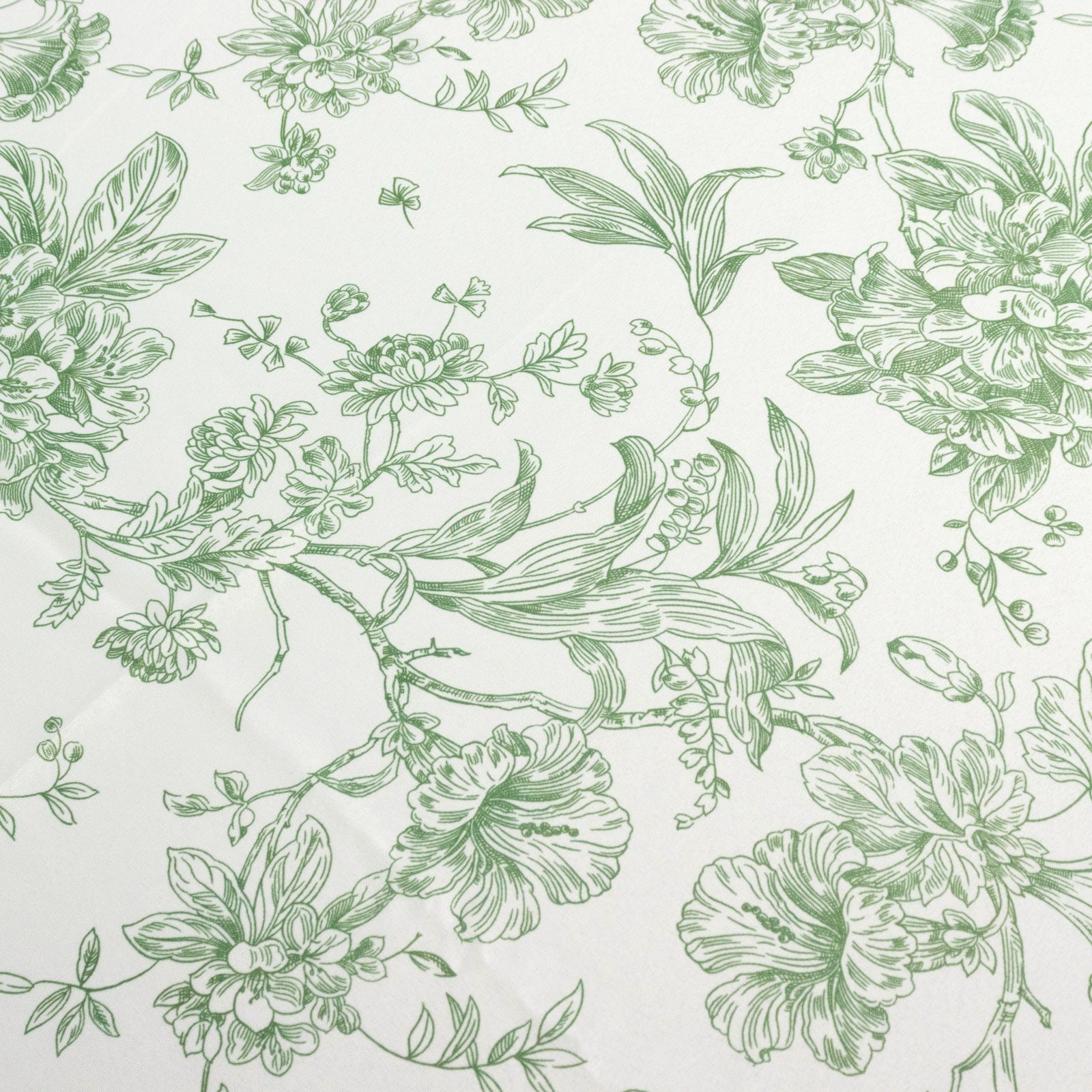 Polyester 90"x156" Rectangle Tablecloth White - Seamless Dusty Sage Green French Toile Pattern for Grand Occasions