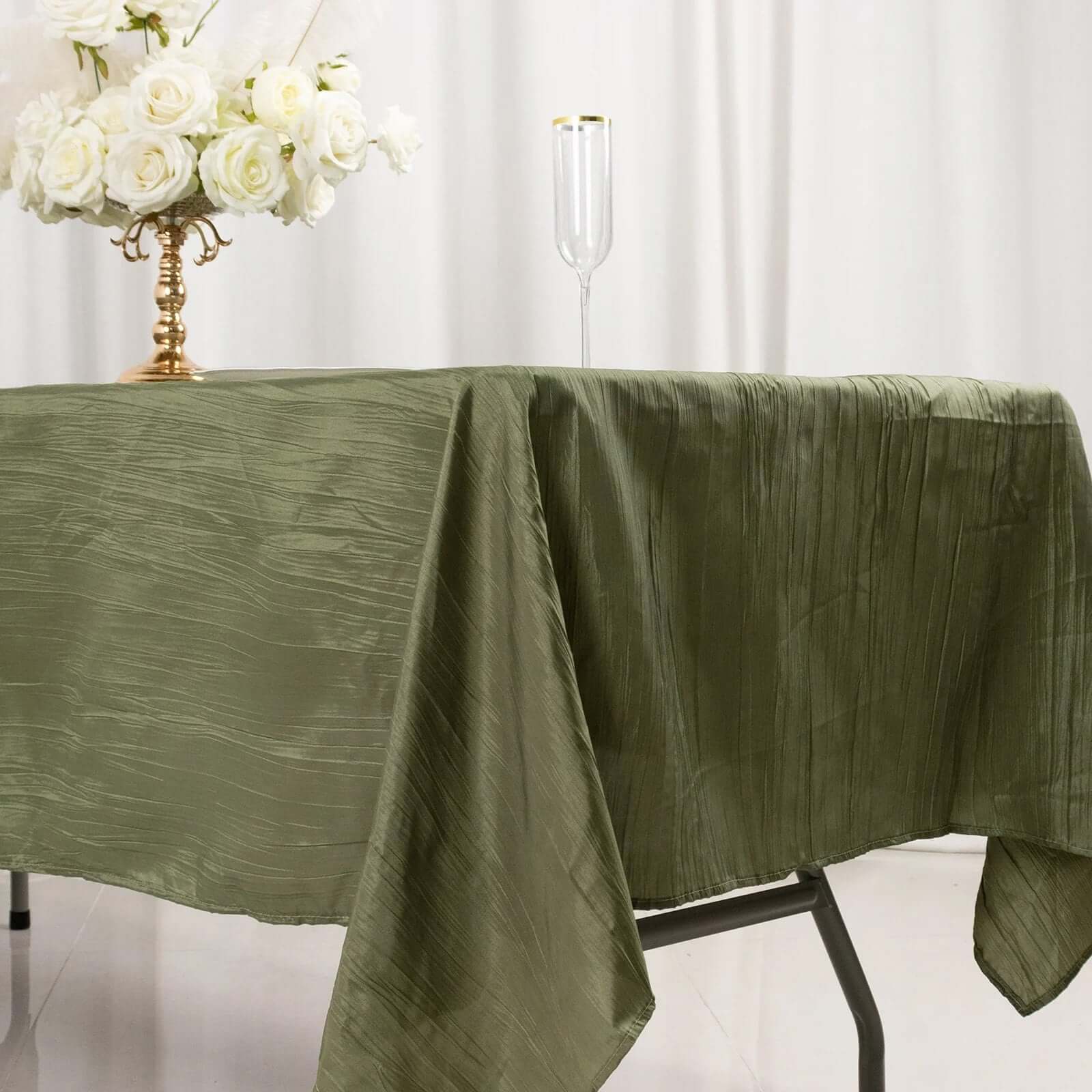 Taffeta 60"x102" Rectangle Tablecloth Dusty Sage Green - Accordion Crinkle Table Cover