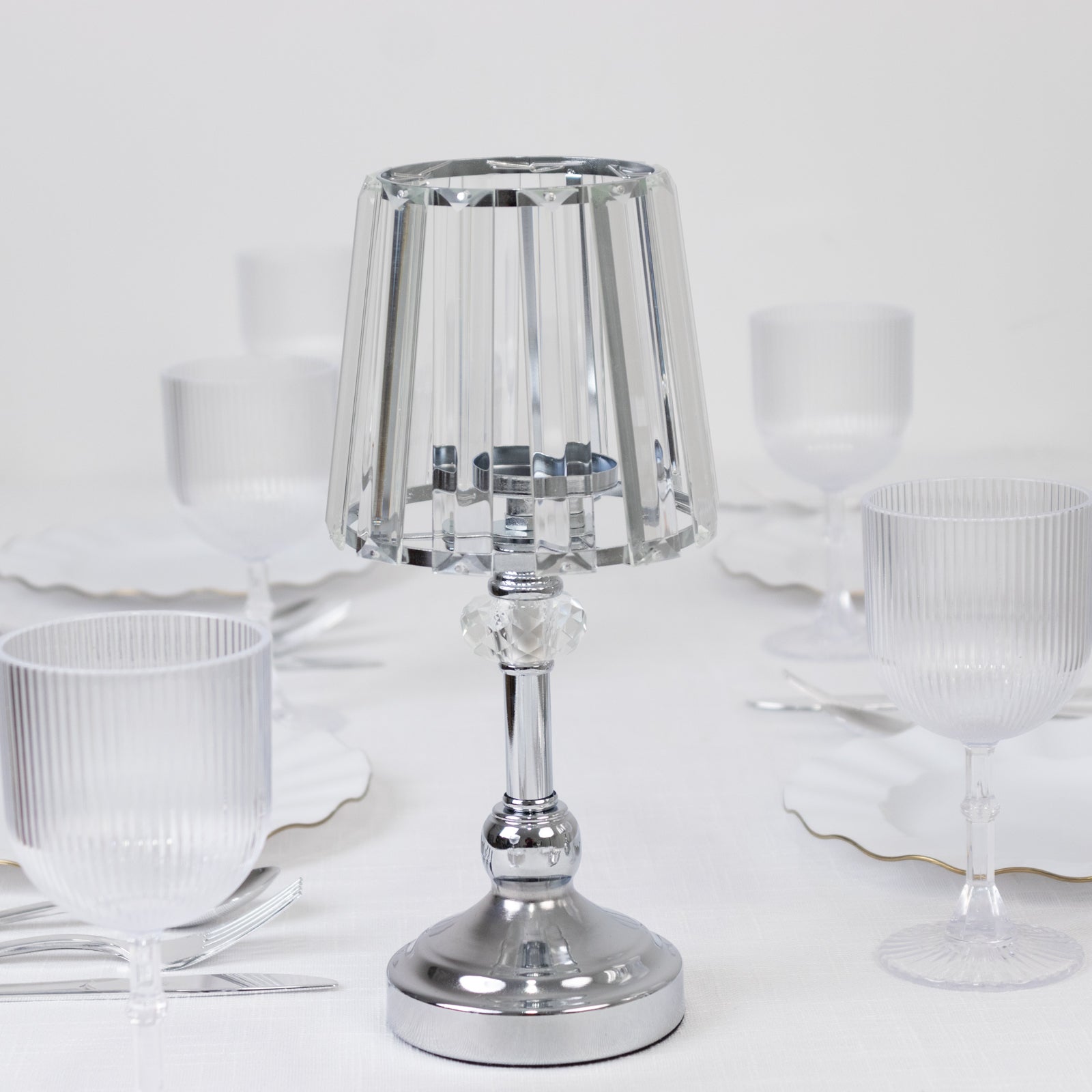 2-Pack 11" Crystal Pendant Candle Holders - Classic Empire Lamp Shade Style in Silver, Votive Candle Stand For Table Centerpieces