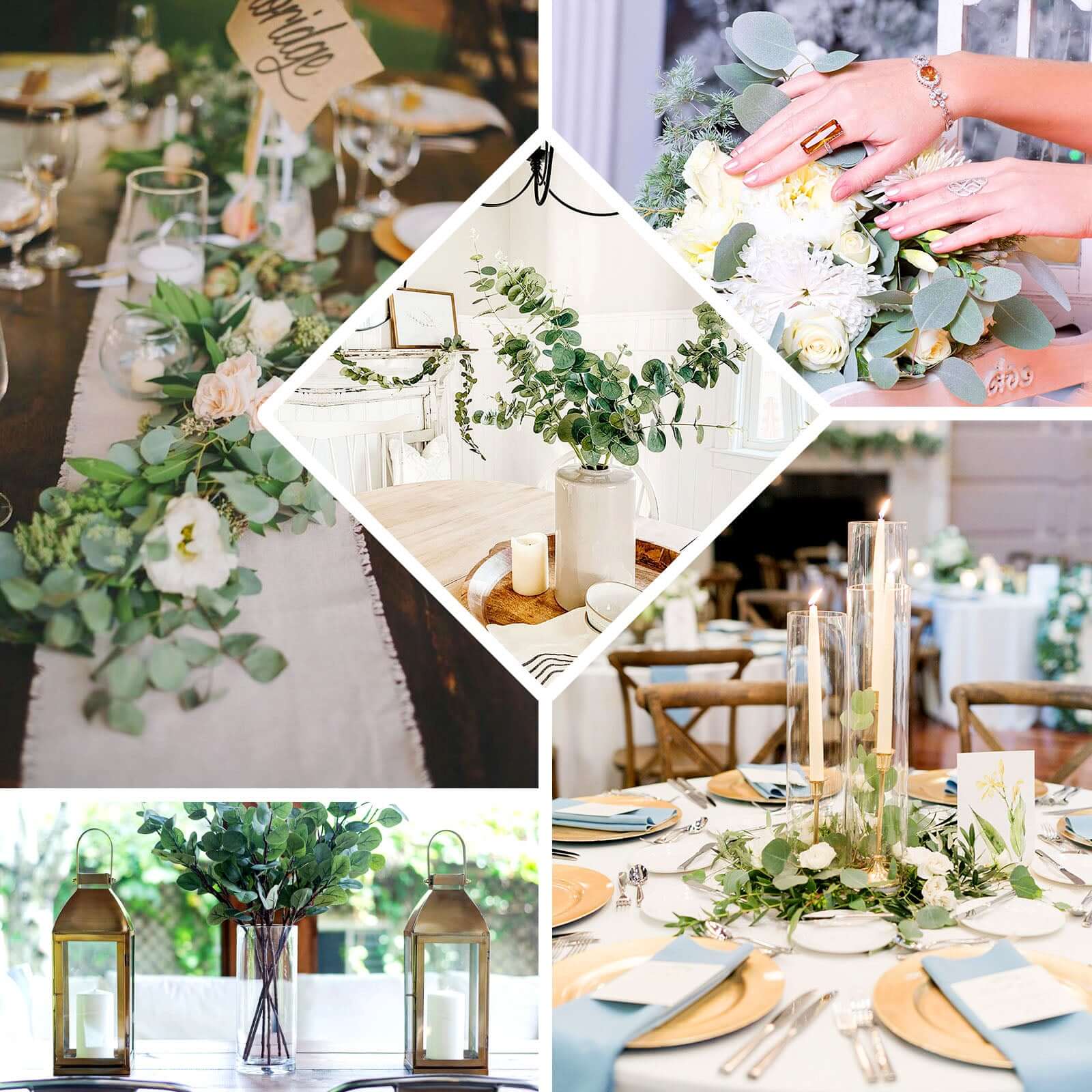 2 Bushes 40" Tall Green Artificial Eucalyptus Branches, Faux Plants