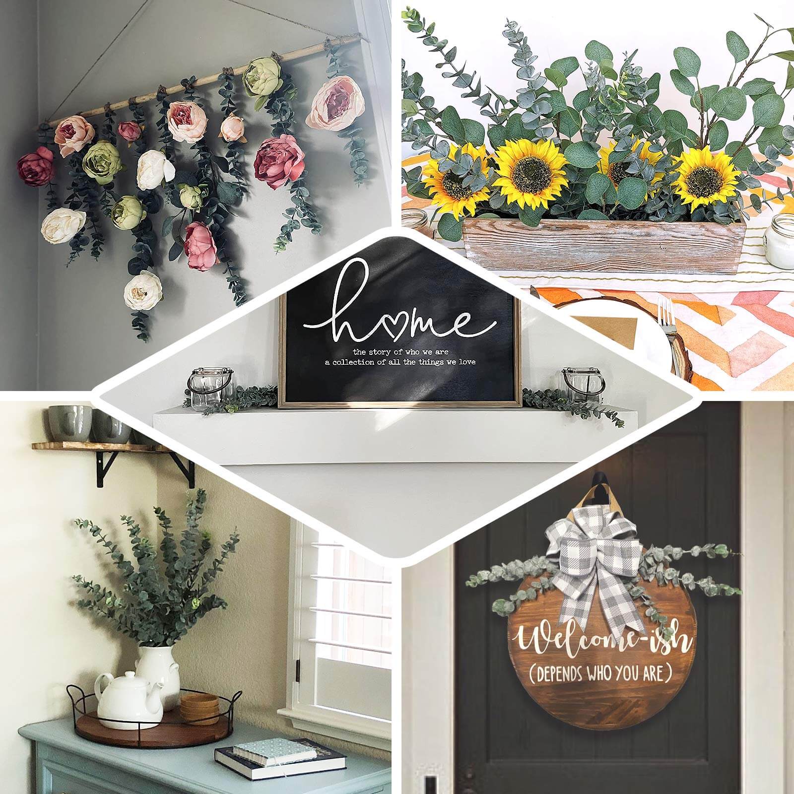 30 Stems 17" Frosted Green Artificial Eucalyptus Sprays, Faux Plants