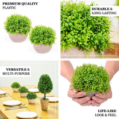 2 Plant Set Artificial Boxwood Topiary Ball 5" - Maintenance Free Mini Faux Potted Greenery Decor