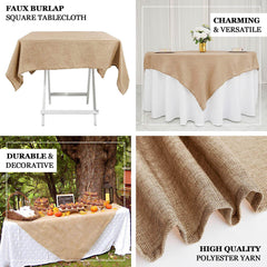 Faux Burlap Jute 54"x54" Table Overlay Square Tablecloth Natural - Rustic Event Table Linen