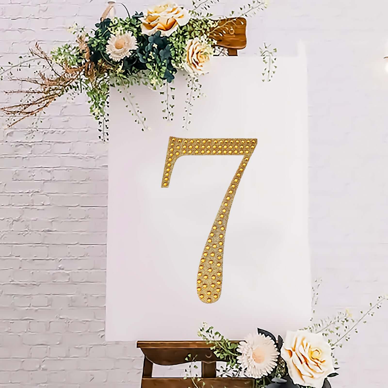 Decorative Rhinestone Number "7" Stickers, Glitter Adhesive Craft Numbers Gold DIY Sparkle Embellishments 8"