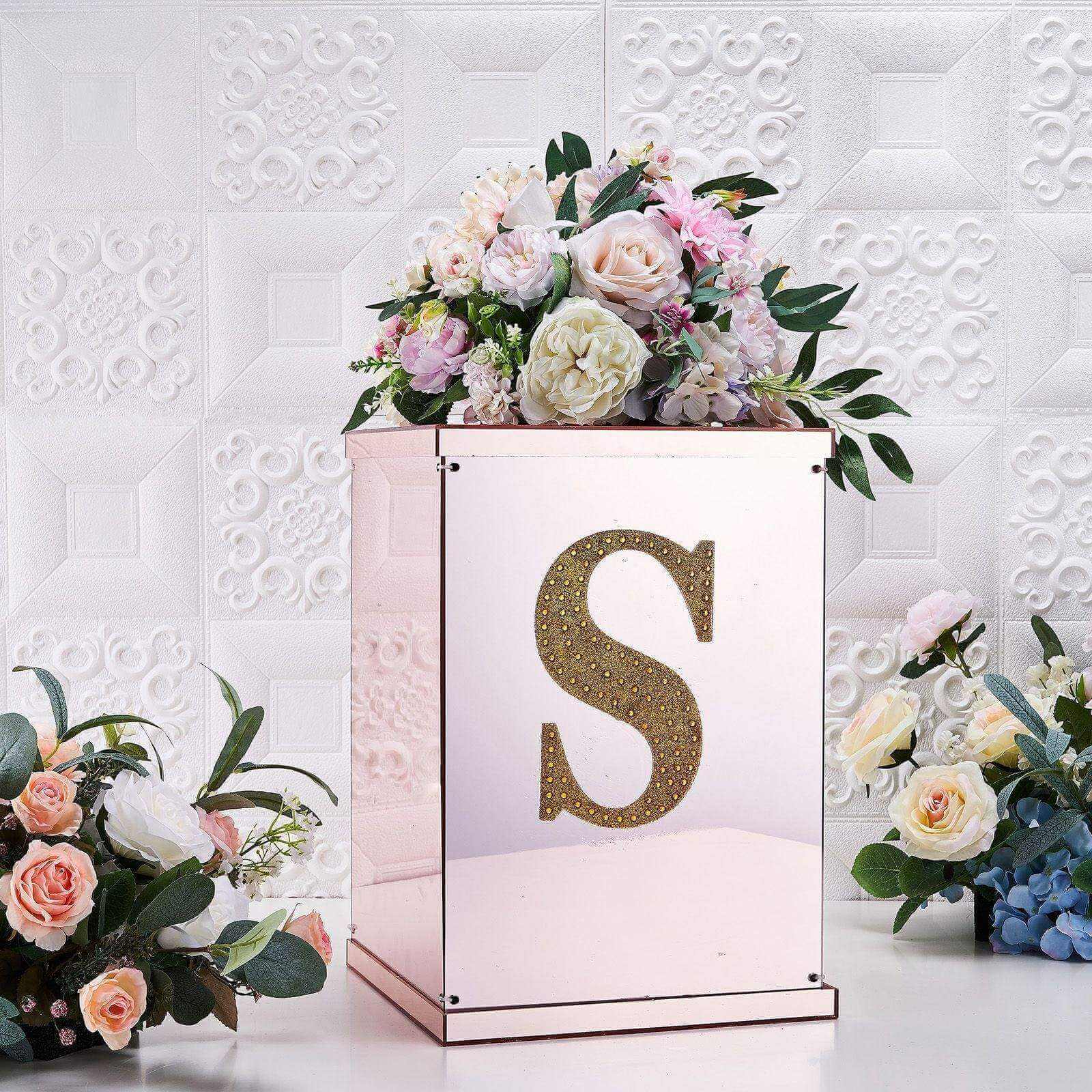 Decorative Rhinestone Alphabet "S" Letter Stickers, Glitter Adhesive Craft Letters Gold DIY Sparkle Embellishments 8"
