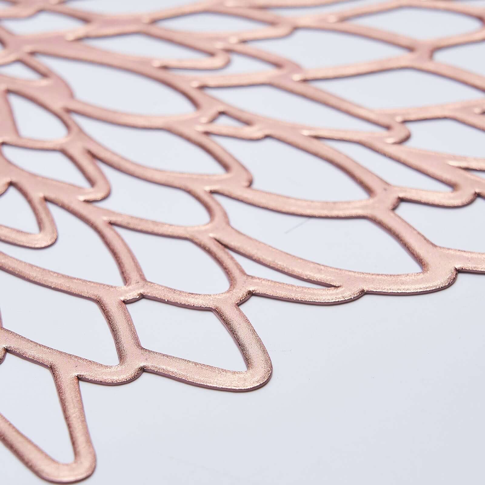 6-Pack Dining Table Mats Floral Design Rose Gold - Metallic Vinyl Round Non-Slip Mats for Tables 15"