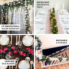 6ft Fuchsia Artificial Silk Rose Garland UV Protected Flower Chain