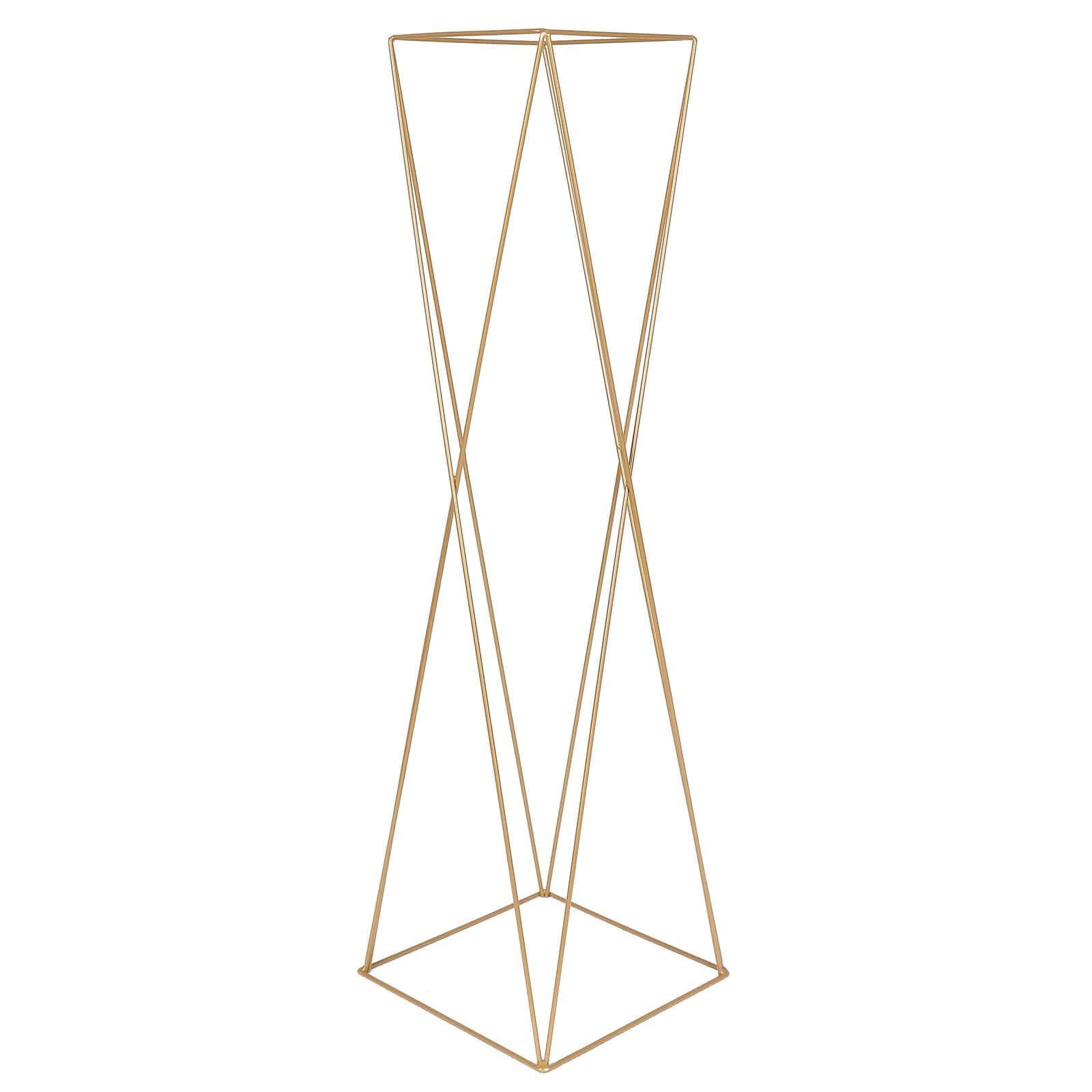 2-Pack Wedding Centerpieces Metal Geometric Crisscross Design Gold - Open Column Pedestal Stands 32"