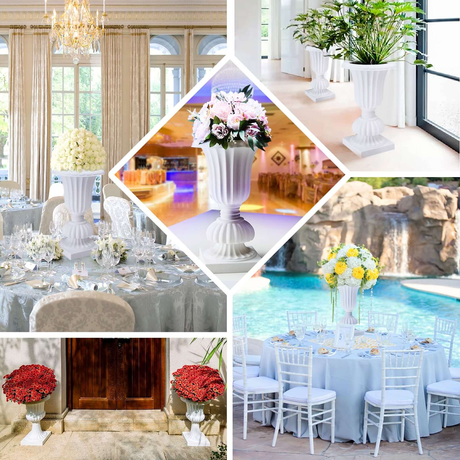 2 Pack 20" White Urn Planter, Floral Pedestal Flower Pot Plant Stand - PVC