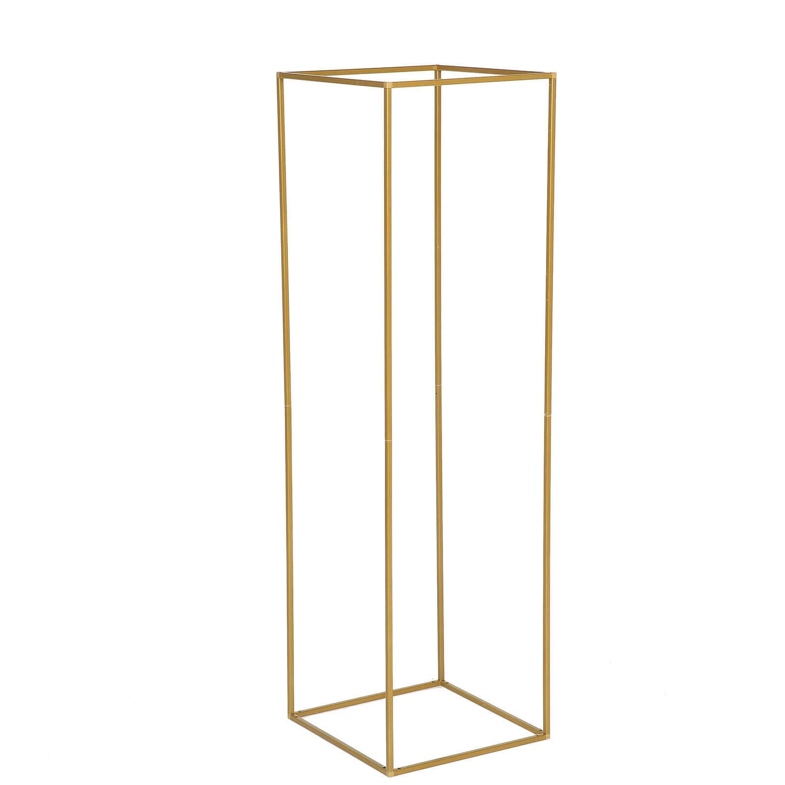 2-Pack Wedding Flower Stand Gold Metal Geometric Column Frame Rectangular - Versatile Floral Pedestal for Upscale Arrangements 48"