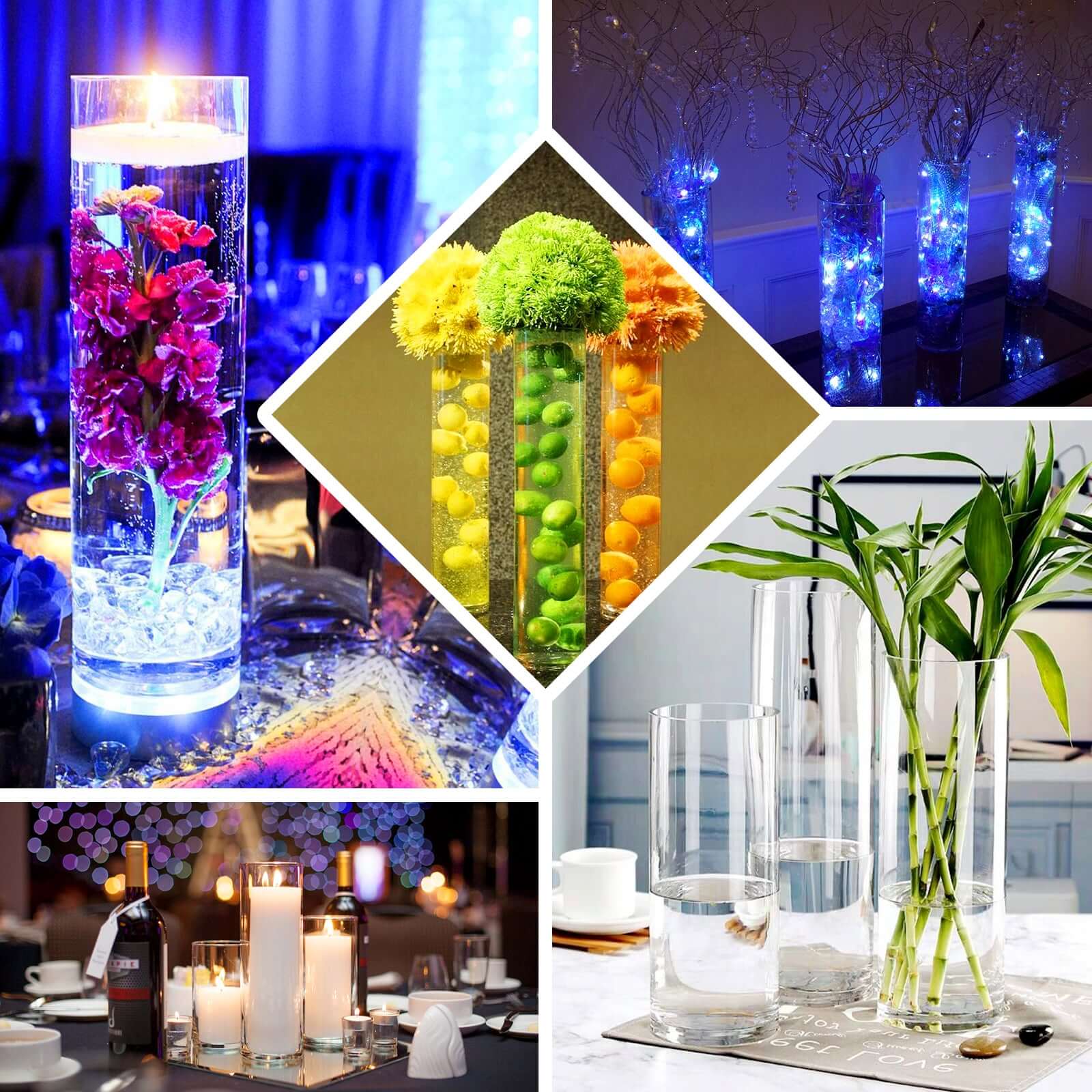 2-Pack Glass Flower Vases Cylinder Design Heavy Duty Clear - Stylish Centerpieces for Weddings 28"