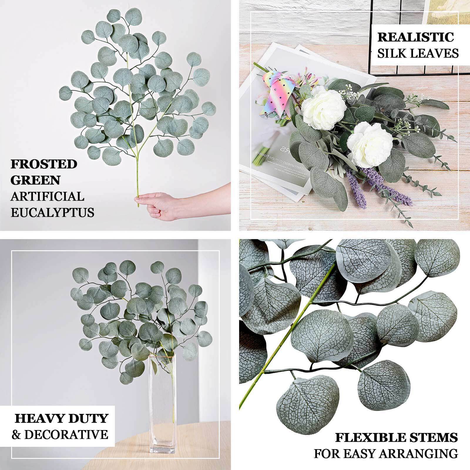 4 Pack 25" Frosted Green Artificial Silk Eucalyptus Leaf Branches