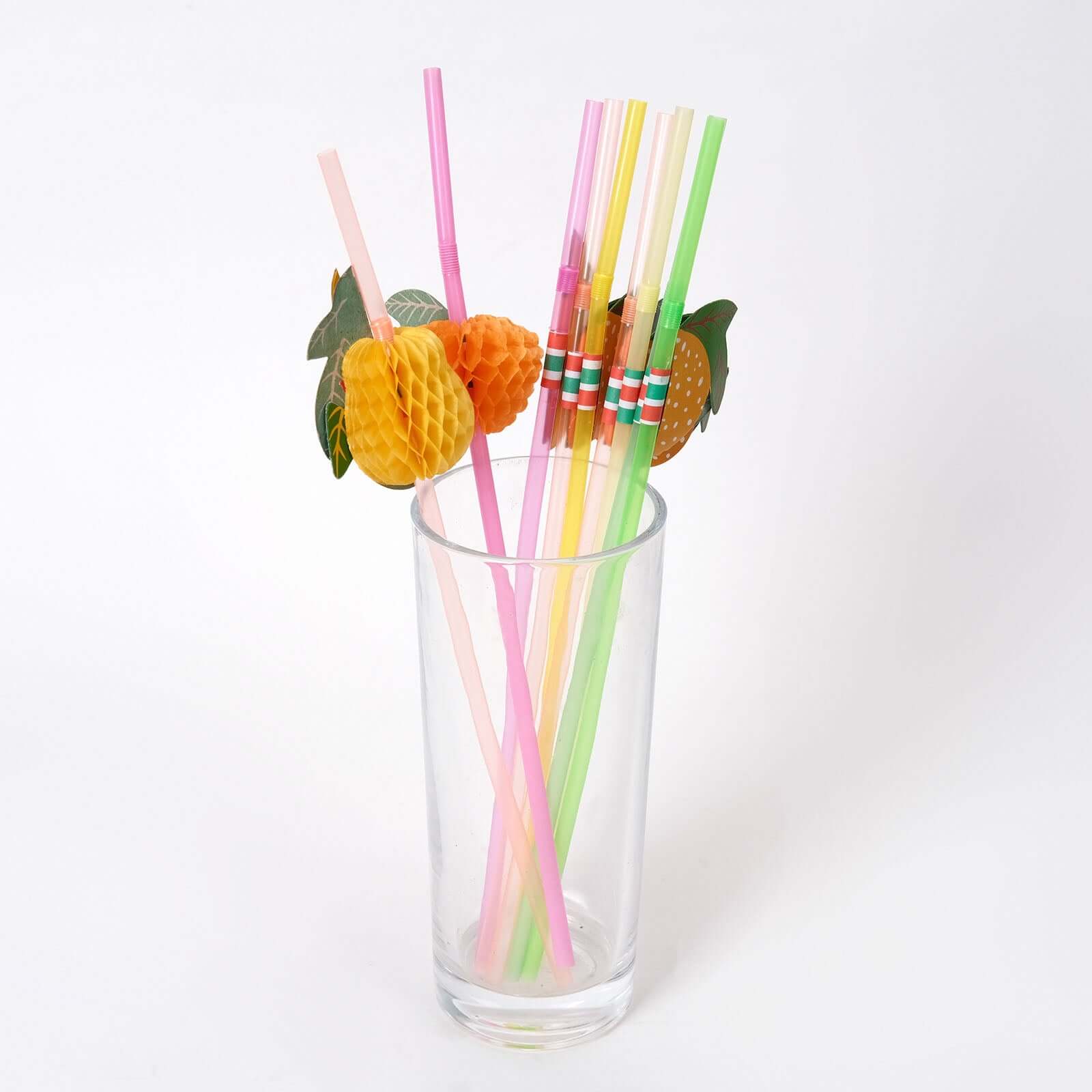 50-Pack Tropical Fruit Drinking Straws Multi-Colored - Disposable Straws for Summer Drinks 10"