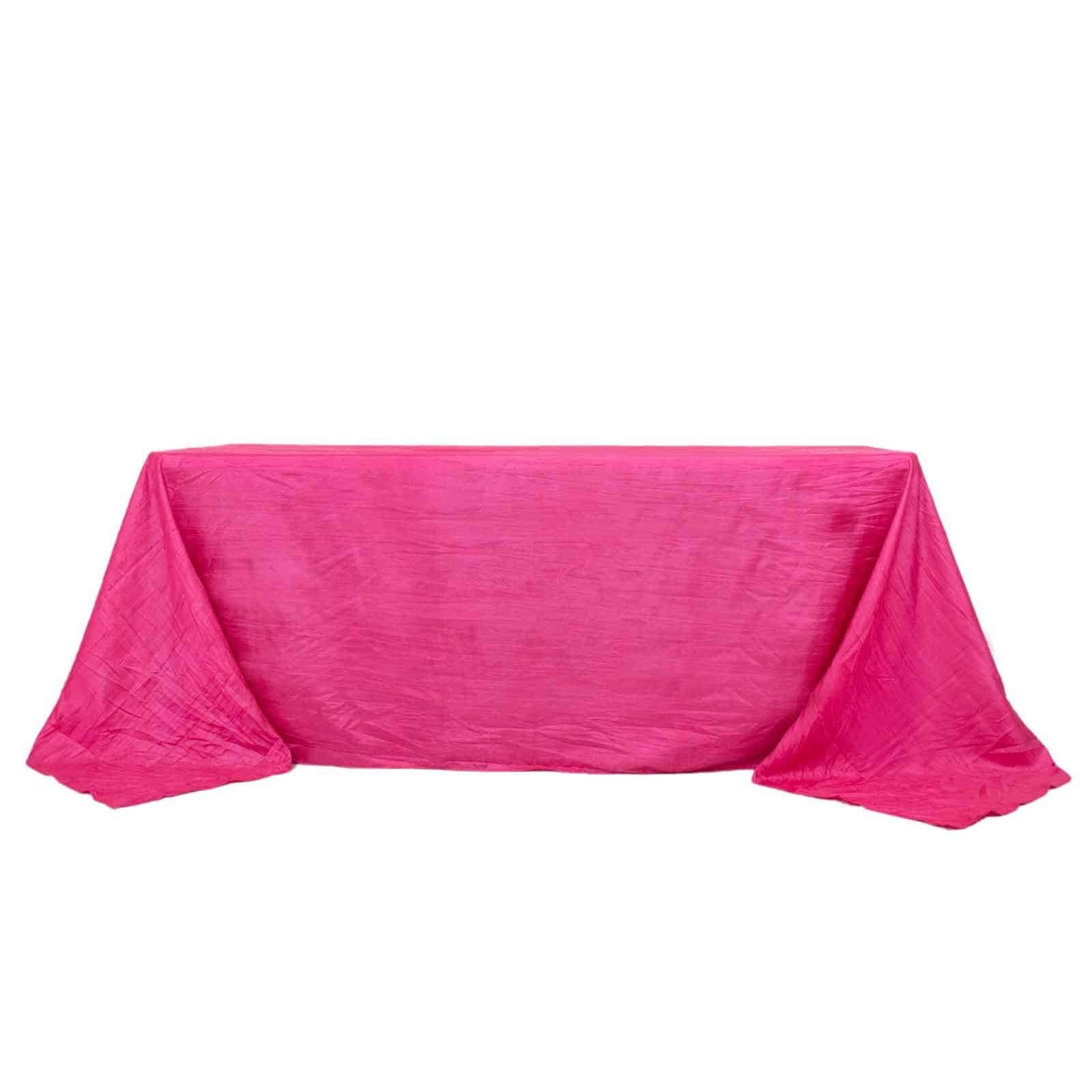 Taffeta 90"x132" Rectangle Tablecloth Fuchsia - Seamless Accordion Crinkle Table Cover