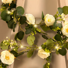 Lighted Greenery Garland with Eucalyptus & Peonies, 5.5ft Battery-Powered Greenery for Fireplace, Table & Event Styling