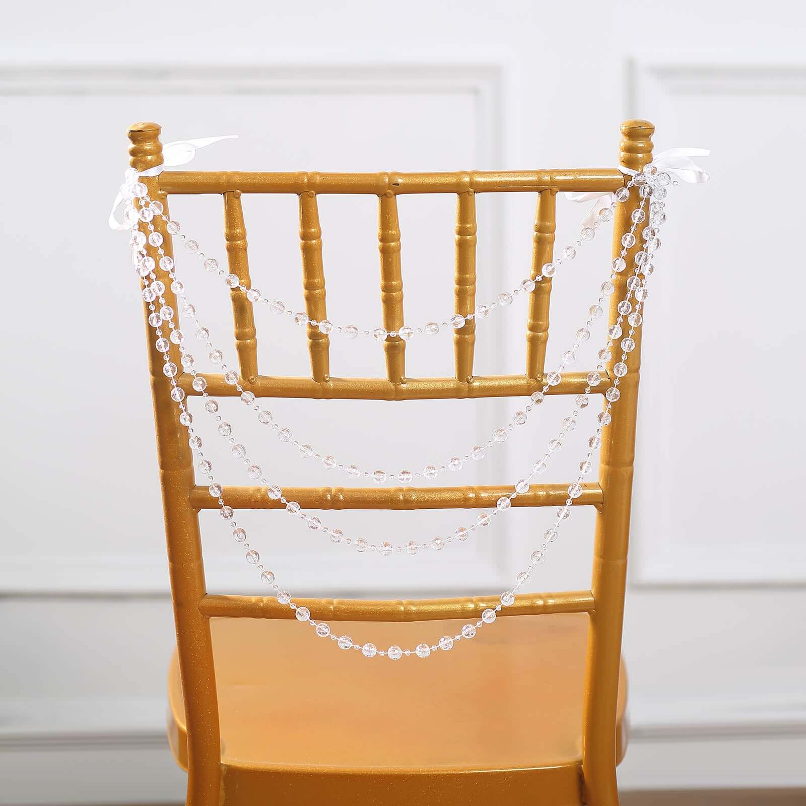Faux Pearl Beaded 16" Chair Back Garland Sash Clear Gatsby-Inspired Style - Pre-Tied Chic Wedding Decor for Chiavari Chairs