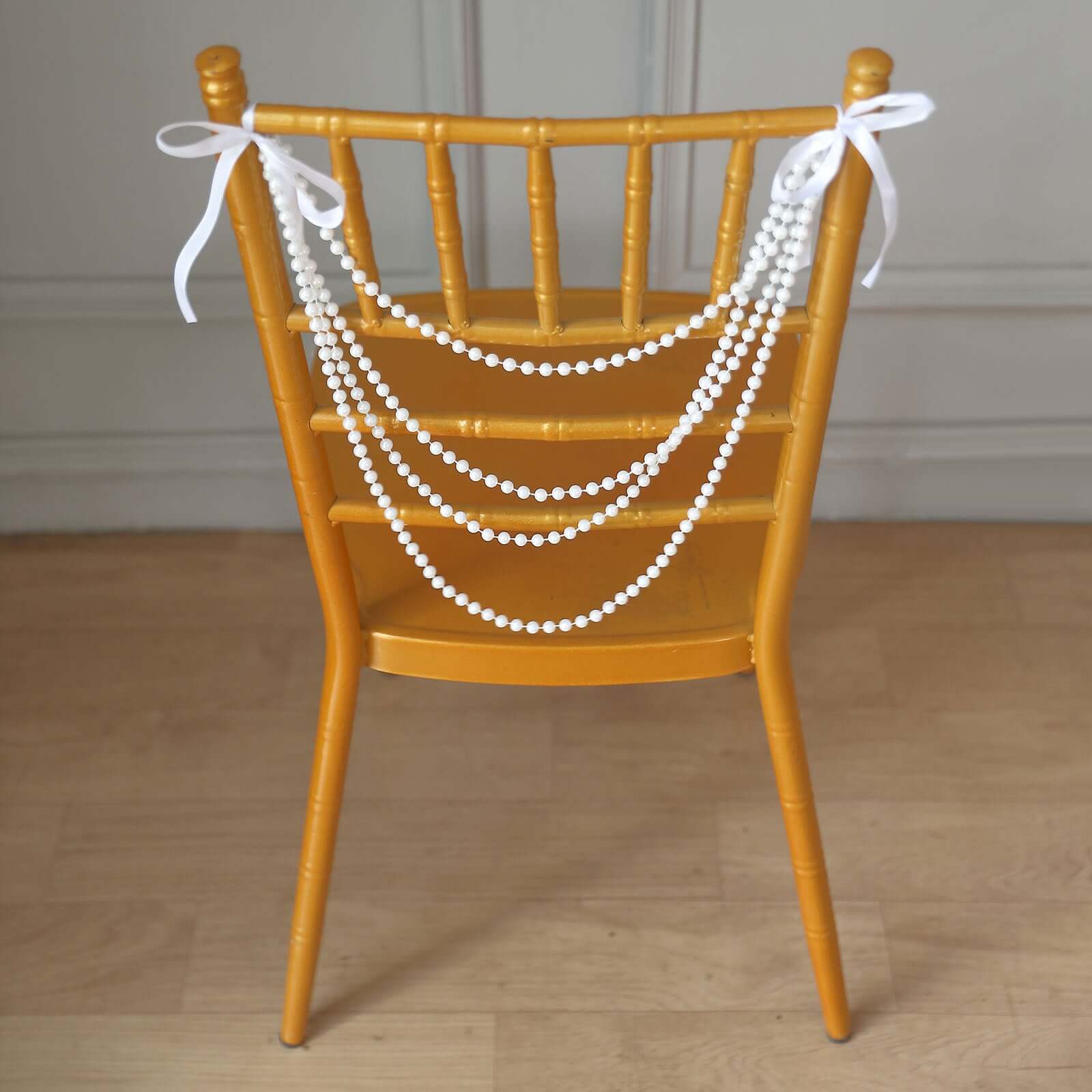 Faux Pearl Beaded 16" Chair Back Garland Sash White Gatsby-Inspired Style - Pre-Tied Chic Wedding Decor for Chiavari Chairs