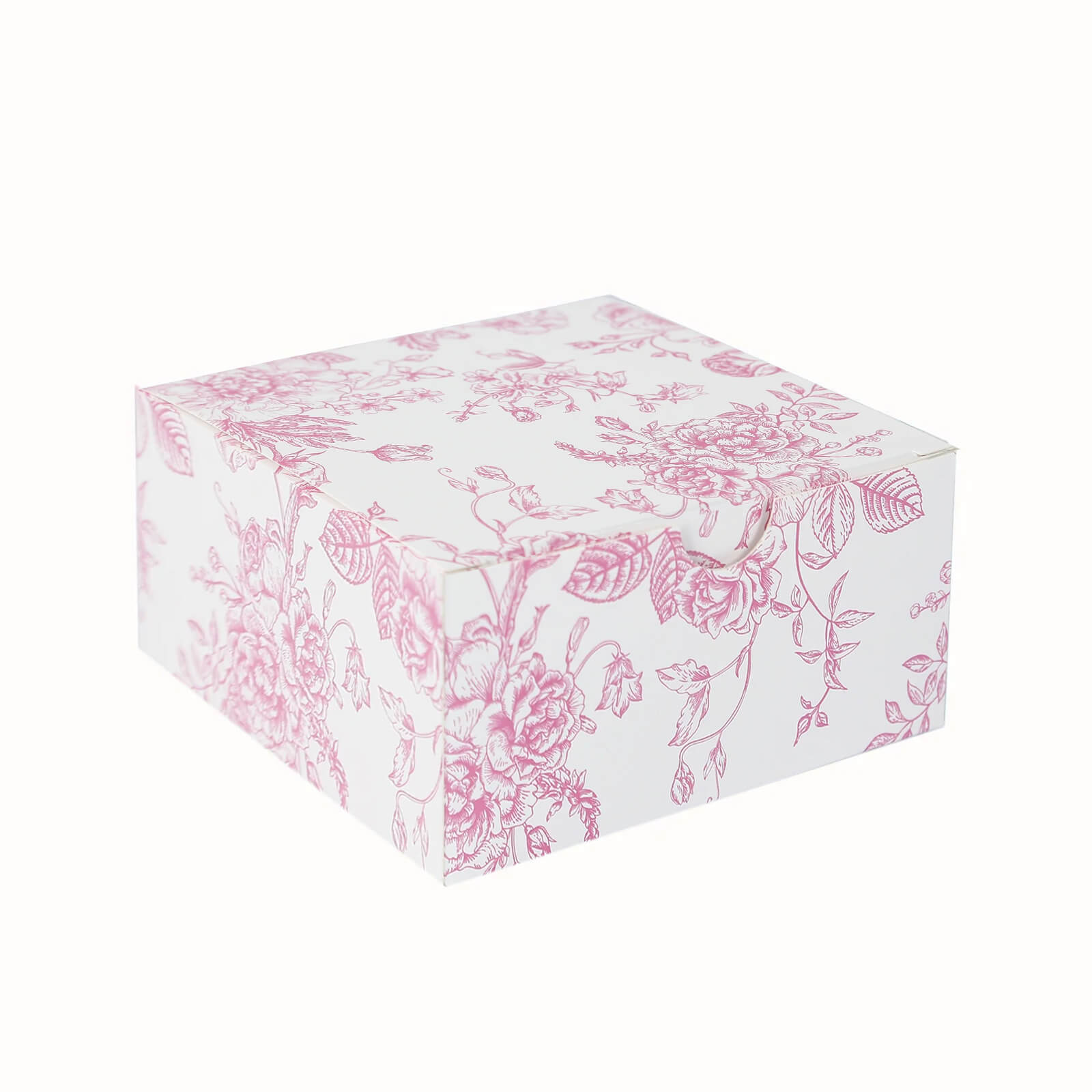 25 Pack Party Favors Boxes in French Toile Pattern, Matte Pink and White Candy Gift Boxes - Cardstock Paper - 4"x4"x2"