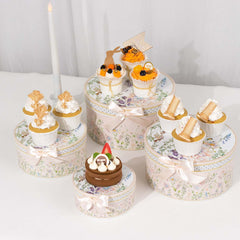 Set of 4 Cardstock Round Nesting Gift Boxes Blush Floral Design - Decorative Heavy Duty Stackable Keepsake Boxes With Lids for Presents Storage & Pedestal Stand 5",7",8",9"