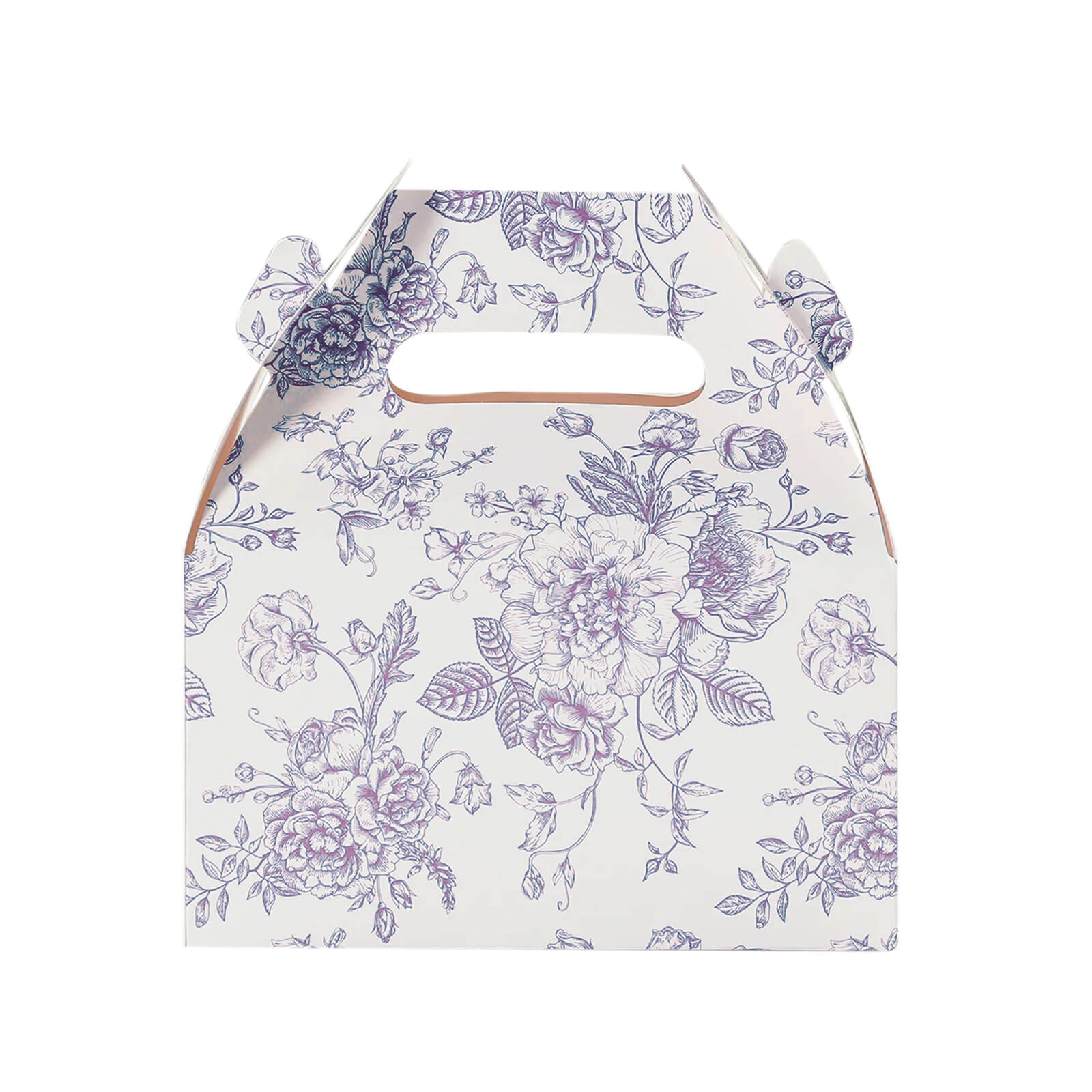 25 Pack Candy Treat Tote Boxes in French Toile Pattern - Matte Lavender and White Party Favor Gable Boxes, Cardstock Paper - 6"x3.5"x7"