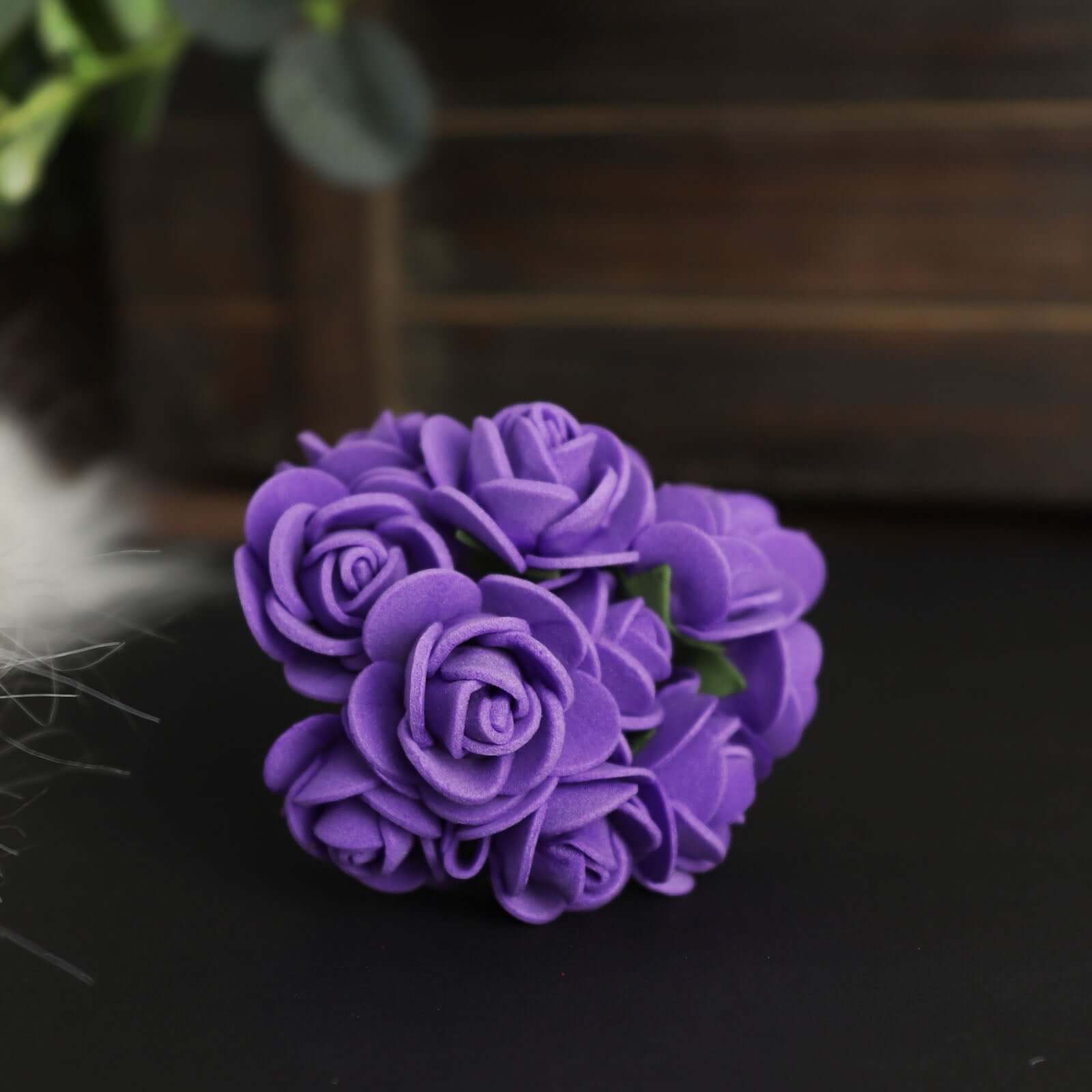 48 Roses 1" Purple Real Touch Artificial DIY Foam Rose Flowers With Stem, Craft Rose Buds