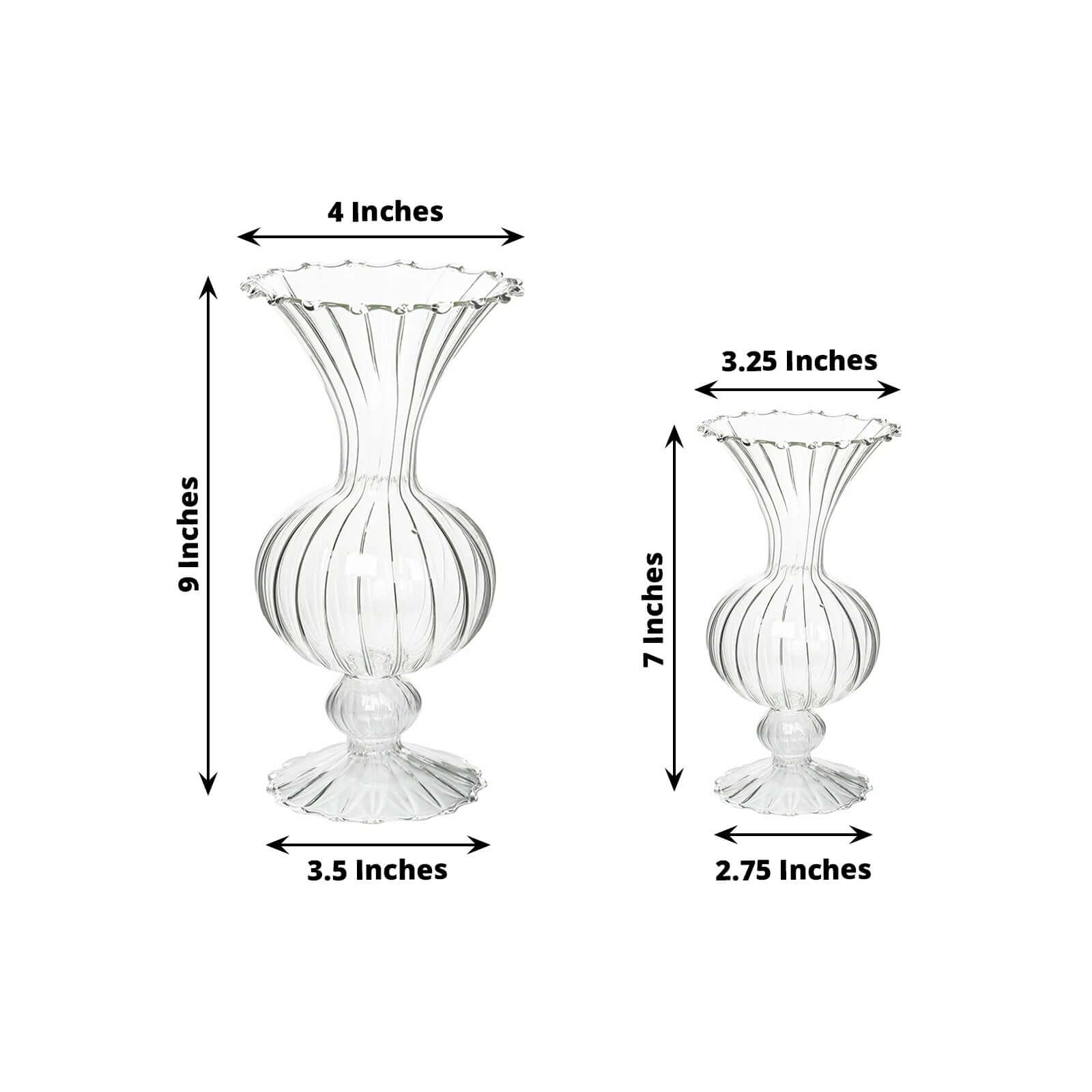 Set of 4 Glass Flower Vases Nordic Style with Petals Texture Clear - Transparent Bud Planters for Wedding Table Decor 7", 9"