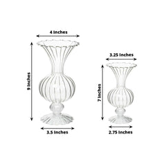Set of 4 Glass Flower Vases Nordic Style with Petals Texture Clear - Transparent Bud Planters for Wedding Table Decor 7", 9"