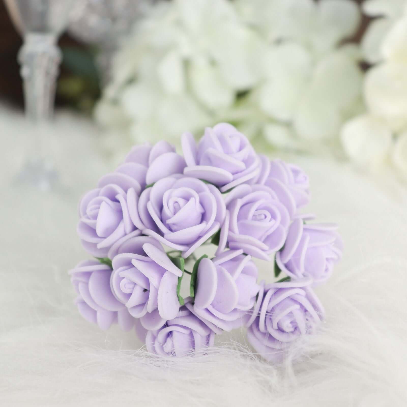48 Roses 1" Lavender Lilac Real Touch Artificial DIY Foam Rose Flowers With Stem, Craft Rose Buds