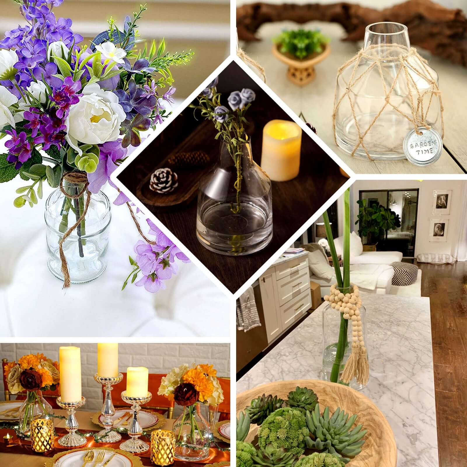 2-Pack Glass Bud Vases Tapered Neck Design Clear - Stylish Floral Table Centerpieces 12"