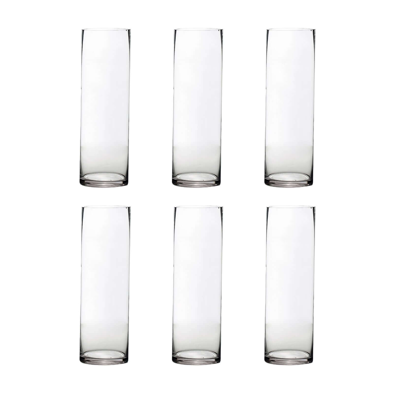 6-Pack Glass Flower Vases Cylinder Design Heavy Duty Clear - Stylish Centerpieces for Weddings 16"